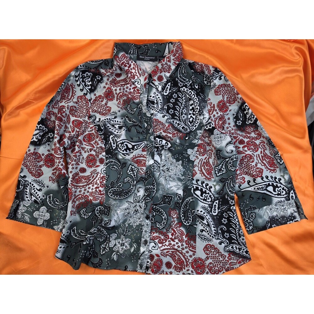 Women's Paisley Print Button-Down Sleeve Blouse